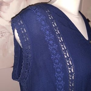 Love & Legend ladies blue crochet detail top